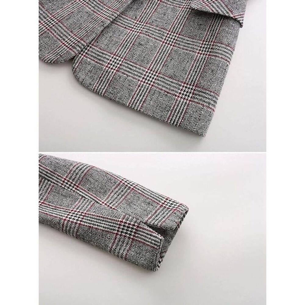 ebossy Women's Houndstooth Plaid Boyfriend Blazer - Notch Lapel Suit Coat - XS - Picture 4 of 5